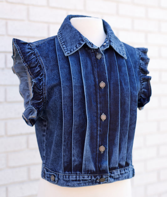 DENIM RUFFLE SLEEVE VEST
