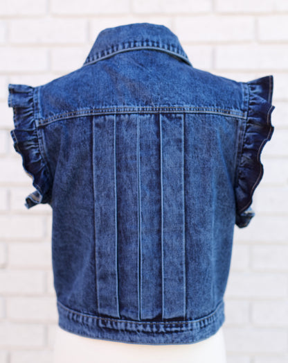 DENIM RUFFLE SLEEVE VEST