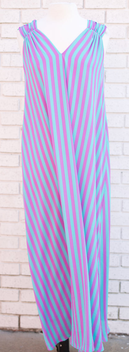 PURPLE/TURQUOISE STRIPED MAXI DRESS