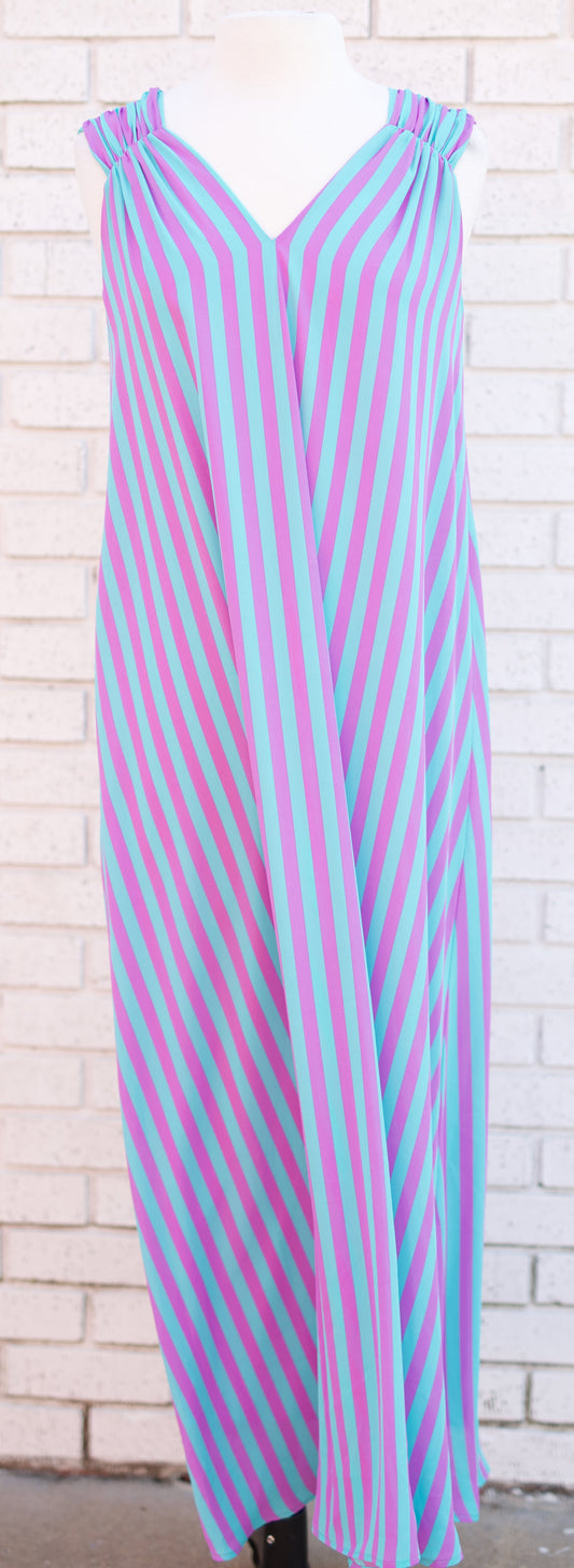 PURPLE/TURQUOISE STRIPED MAXI DRESS