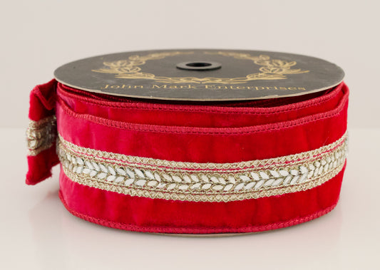 JOHN MARK RIBBON - FUSCHIA VELVET JEWELED CENTER TRIM DBL FUSED - 2.5"X10YD