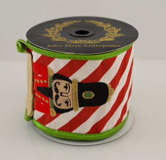 JOHN MARK RIBBON - NUTCRACKER PRINT METALLIC DUPION BACK - 4"X10YD