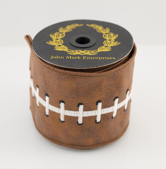 JOHN MARK RIBBON - EMBROIDERED FOOTBALL STITCH DUPION FUSED - 4"X5YD