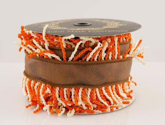 JOHN MARK RIBBON - PLEATHER FRINGE ORANGE - 4"X10YD
