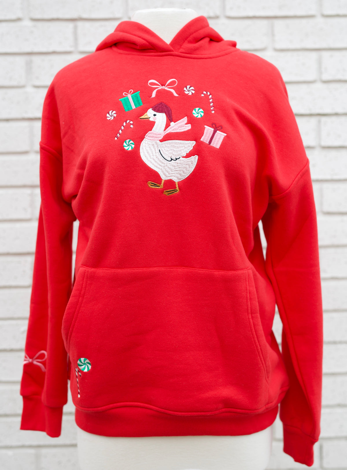 RED EMBROIDERED HOODIE - CHRISTMAS GOOSE