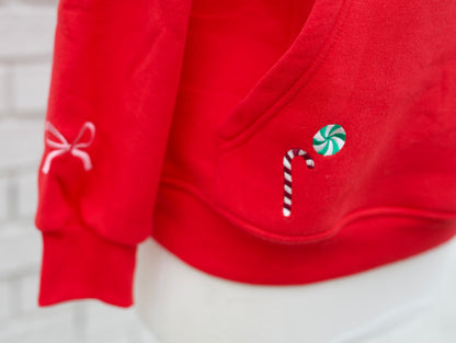 RED EMBROIDERED HOODIE - CHRISTMAS GOOSE