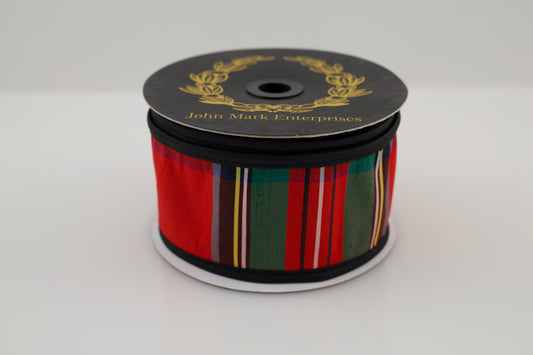 JOHN MARK RIBBON - ROYAL STEWART PLAID FUSED DUPION OLIVE - 2.5"X10YD
