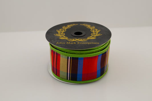 JOHN MARK RIBBON - STRIPE METALLIC DUPION RED/GREEN METALLIC PIPING - 2.5"X10YD (Copy)