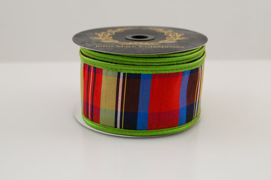 JOHN MARK RIBBON - STRIPE METALLIC DUPION RED/GREEN METALLIC PIPING - 2.5"X10YD (Copy)