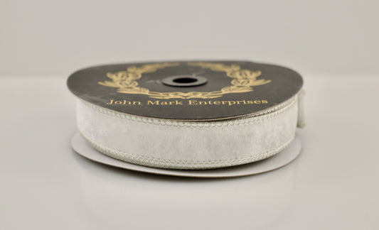 JOHN MARK RIBBON - VELVET METALLIC DUPION FUSED WHITE - 1"X10YD