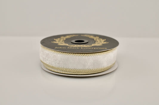 JOHN MARK RIBBON - WHITE VELVET METALLIC GOLD DUPION BACKING - 1"X10YD