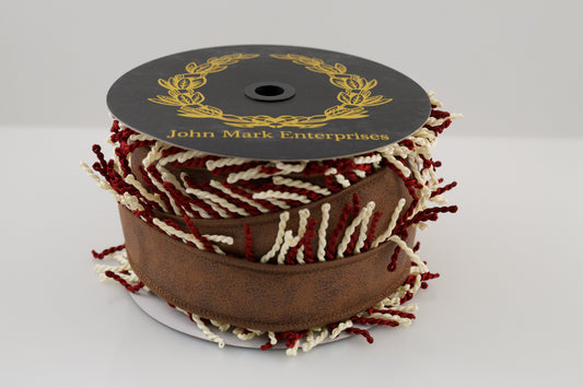 JOHN MARK RIBBON - PLEATHER FRINGE MAROON - 4"X10YD