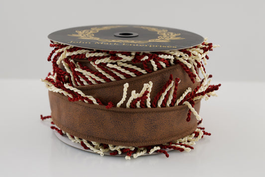JOHN MARK RIBBON - PLEATHER FRINGE MAROON - 4"X10YD