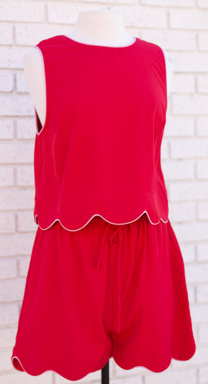 SCARLET 2PC SHORT SET WITH SCALLOP EDGE ACCENT