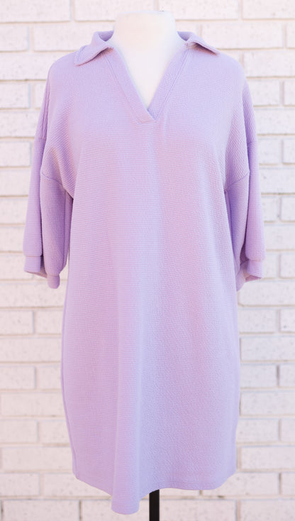 LAVENDER COLLARED PREPPY 1/2 SLEEVE DRESS