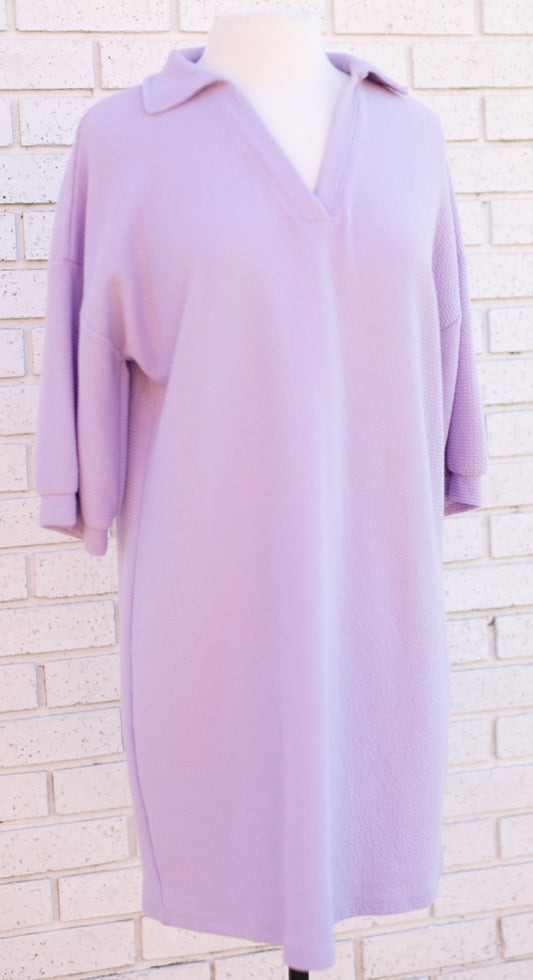 LAVENDER COLLARED PREPPY 1/2 SLEEVE DRESS
