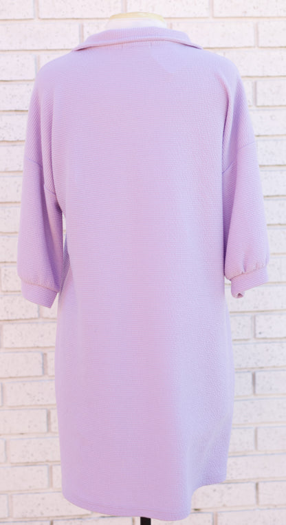 LAVENDER COLLARED PREPPY 1/2 SLEEVE DRESS