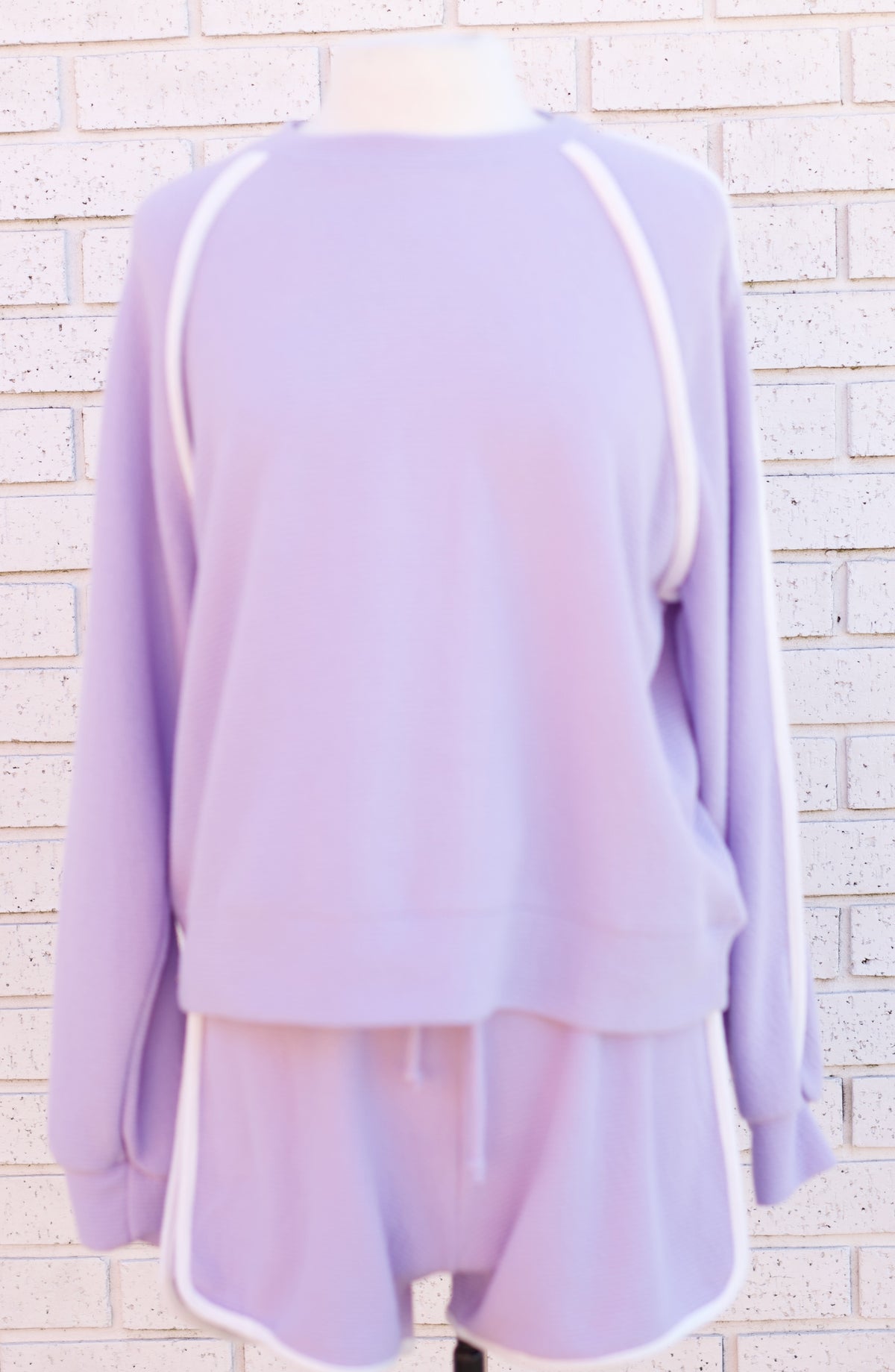 LAVENDER WITH WHITE CONTRAST BLOUSE & SHORTS 2 PC. SET