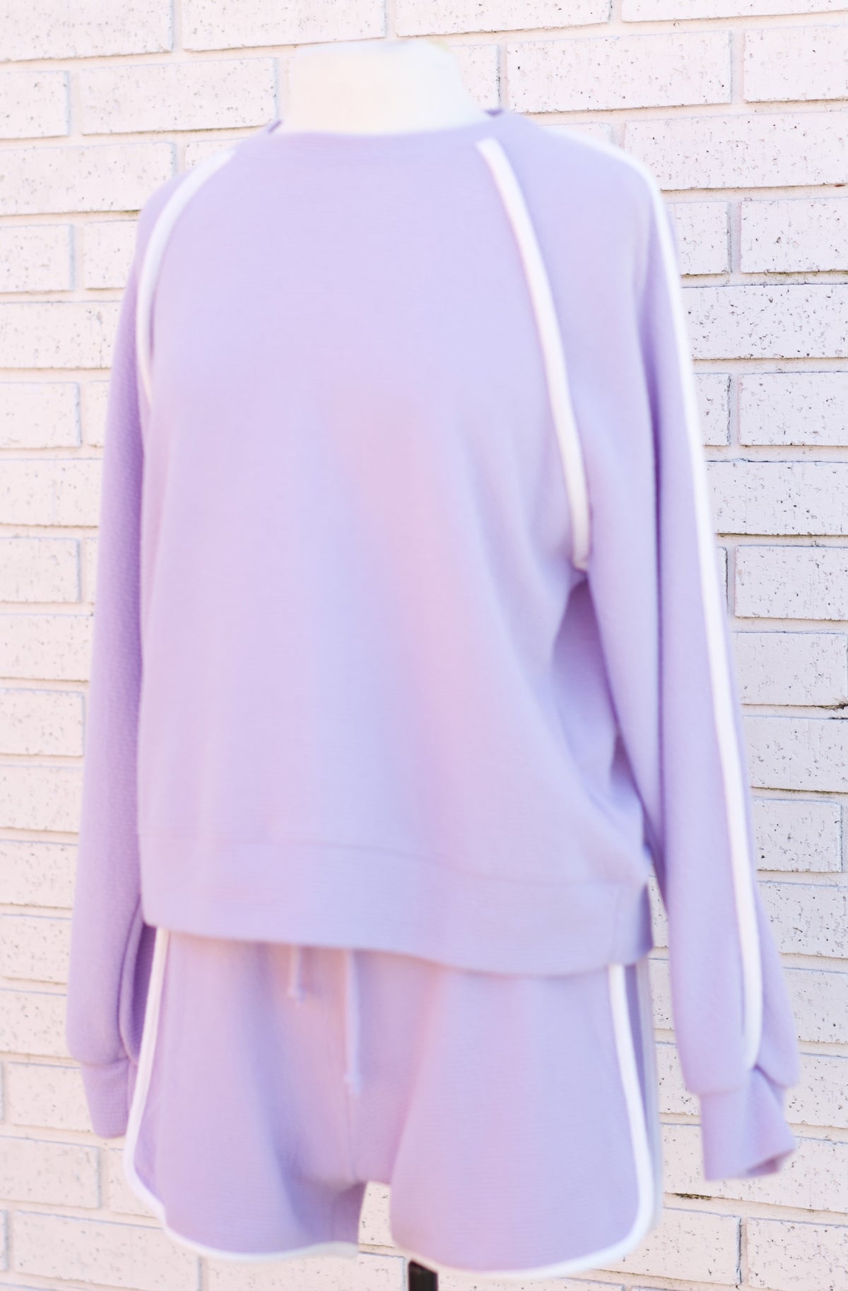 LAVENDER WITH WHITE CONTRAST BLOUSE & SHORTS 2 PC. SET