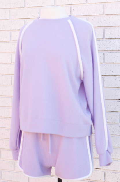 LAVENDER WITH WHITE CONTRAST BLOUSE & SHORTS 2 PC. SET