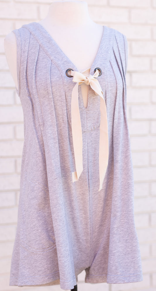 FRONT TIE W PLEATS DETAIL SLEEVELESS TERRY ROMPER