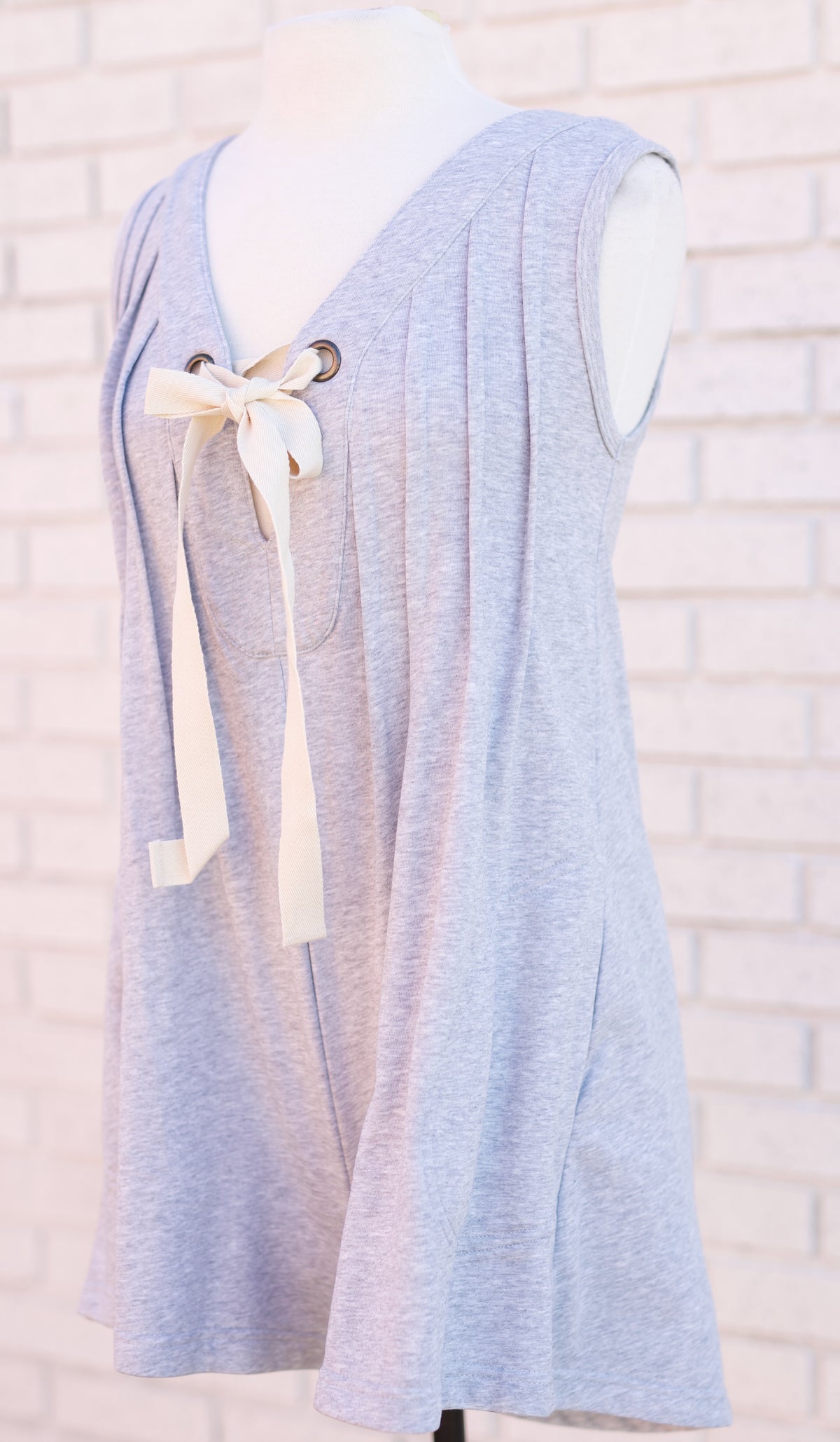 FRONT TIE W PLEATS DETAIL SLEEVELESS TERRY ROMPER