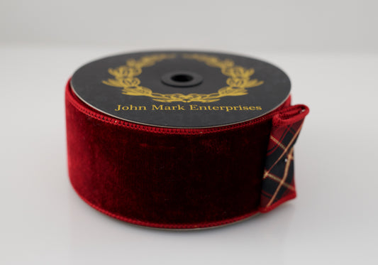 JOHN MARK RIBBON - BURGUNDY VELVET PLAID TRIM - 2.5"X10YD
