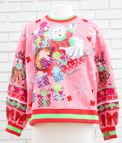 HOT PINK VINTAGE MRS. CLAUS SLEIGH SWEATSHIRT