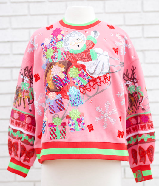 HOT PINK VINTAGE MRS. CLAUS SLEIGH SWEATSHIRT