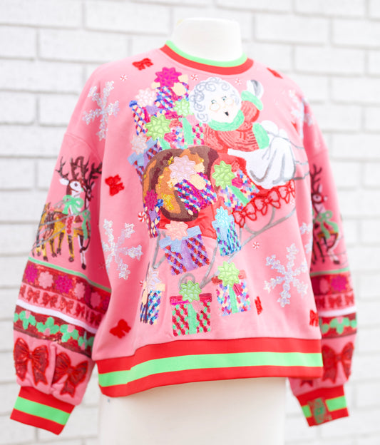 HOT PINK VINTAGE MRS. CLAUS SLEIGH SWEATSHIRT