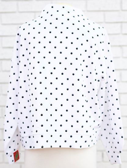 WHITE & BLACK POLKA DOT MULTI CHRISTMAS TREE MOCKNECK SWEATSHIRT