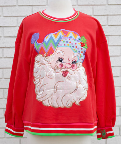 RED MULTI HAT METALLIC SANTA SWEATSHIRT