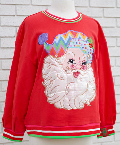 RED MULTI HAT METALLIC SANTA SWEATSHIRT