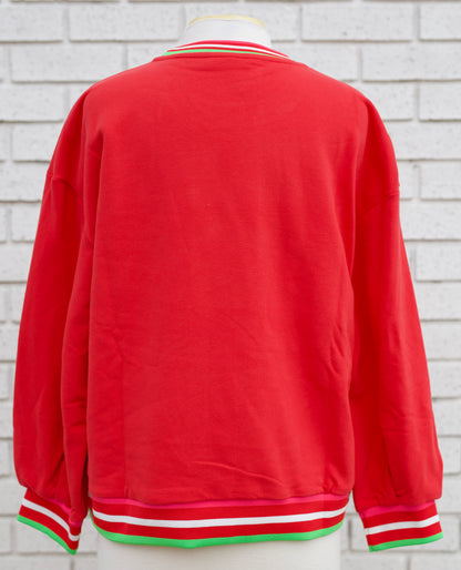 RED MULTI HAT METALLIC SANTA SWEATSHIRT