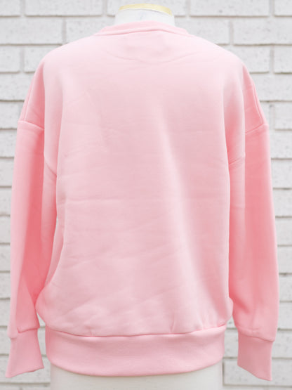HOLLY JOLLY EMBROIDERED LETTER SWEATSHIRT - PINK