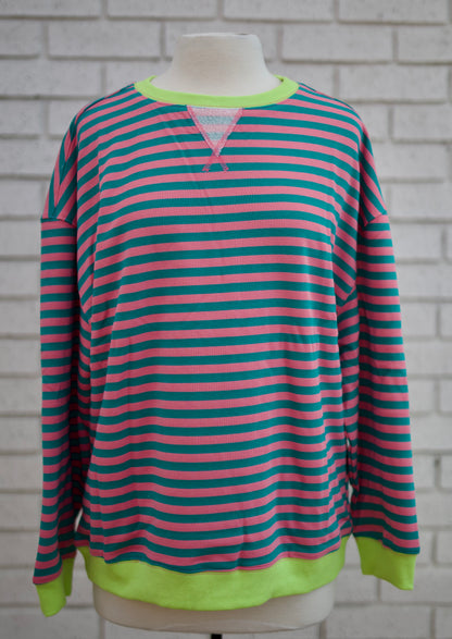 PINK & TURQUOISE OVERSIZE STRIPED TOP