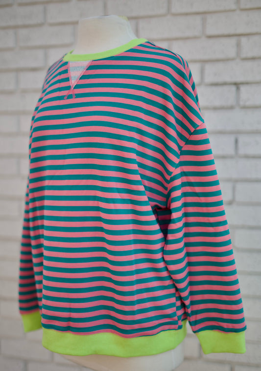 PINK & TURQUOISE OVERSIZE STRIPED TOP