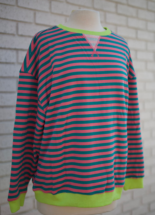 PINK & TURQUOISE OVERSIZE STRIPED TOP