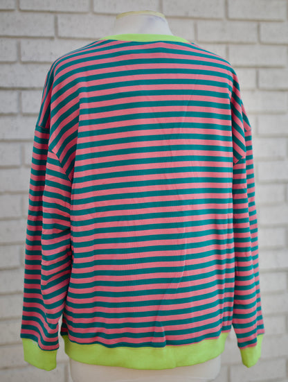PINK & TURQUOISE OVERSIZE STRIPED TOP