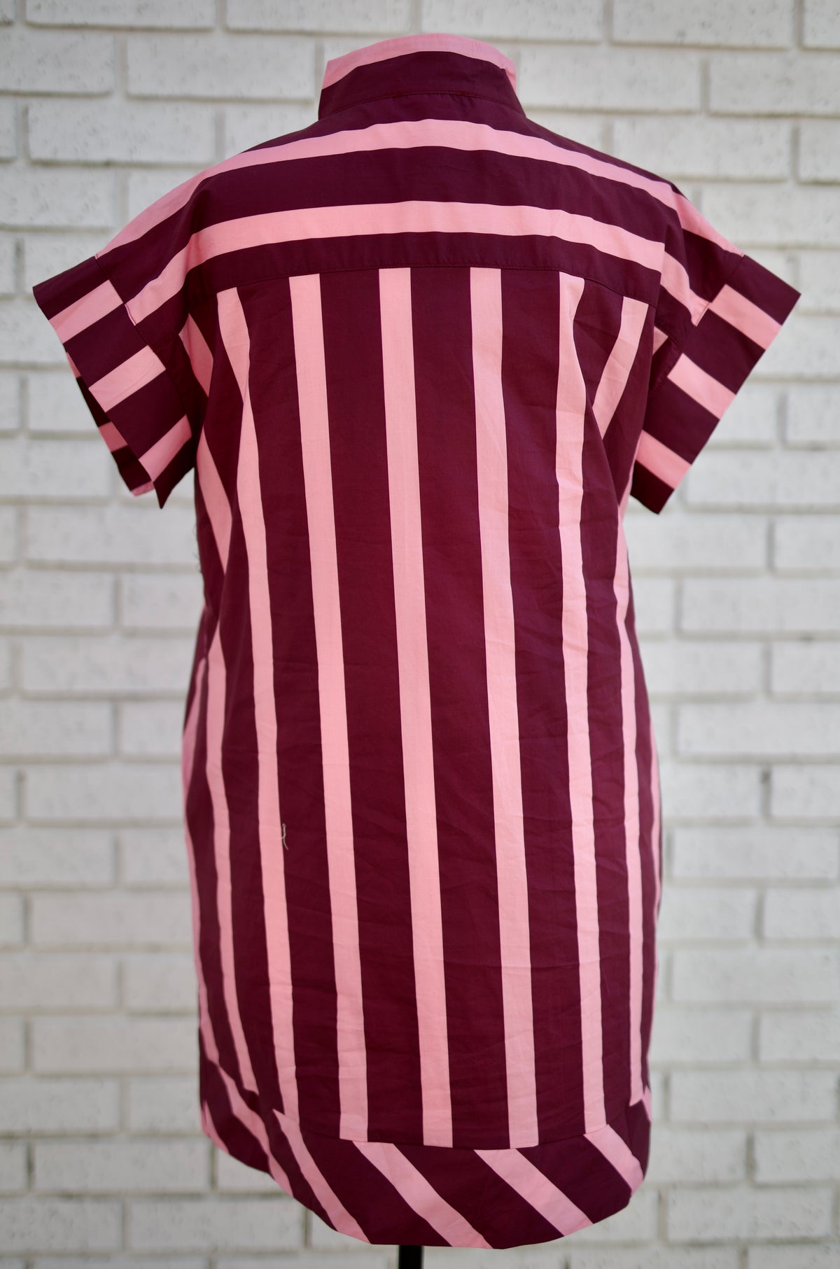 PLUM & PINK STRIPED COLLARED SHORT SLEEVE MINI DRESS