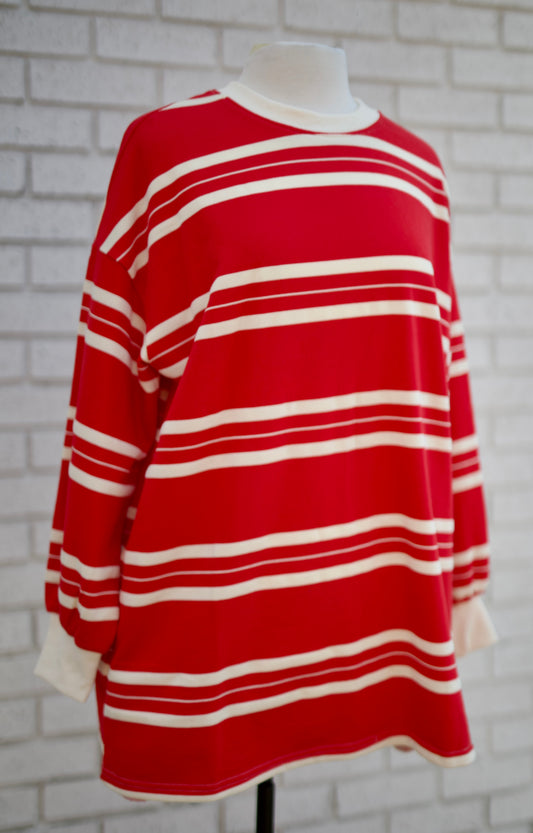 RED STRIPE COASTAL BREEZE STRIPE SWEATSHIRT DRESS