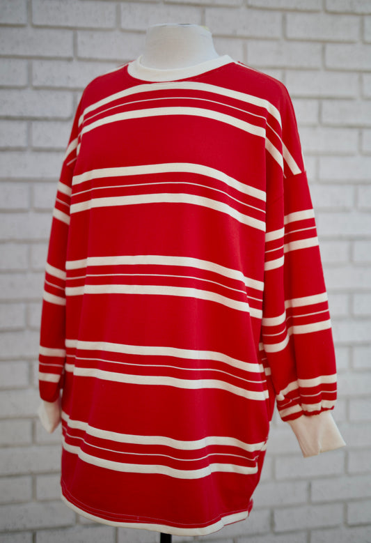 RED STRIPE COASTAL BREEZE STRIPE SWEATSHIRT DRESS