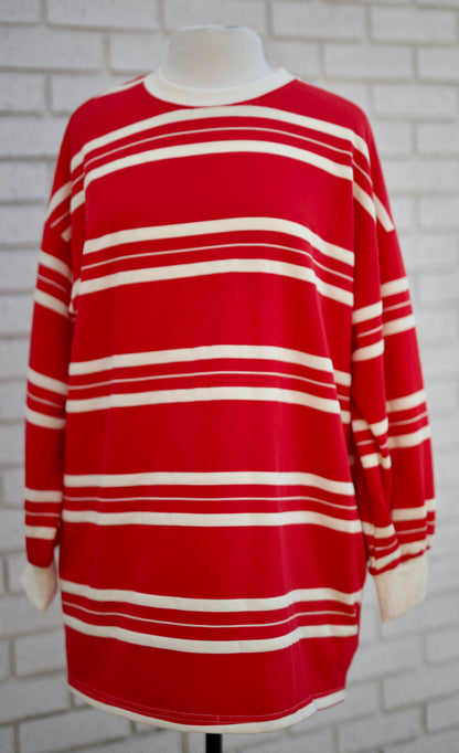 RED STRIPE COASTAL BREEZE STRIPE SWEATSHIRT DRESS