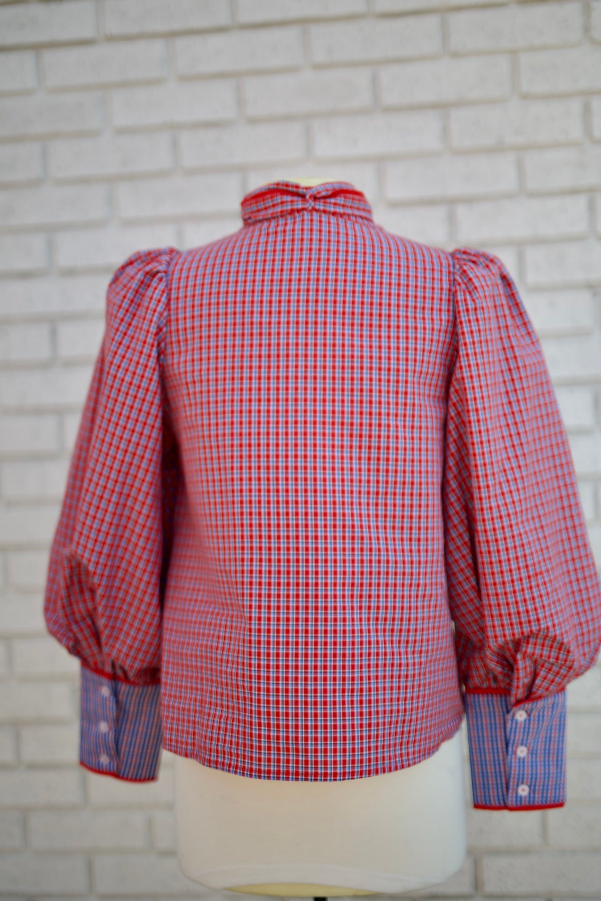 RED MIX BUTTON DOWN PLAID SHIRT WITH NECK ACCENT