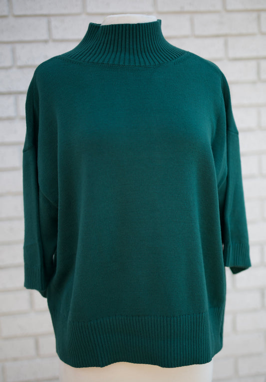 HUNTER GREEN 3/4 SLEEVE MOCK TURTLENECK SWATER TOP