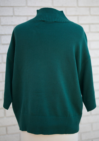 HUNTER GREEN 3/4 SLEEVE MOCK TURTLENECK SWATER TOP