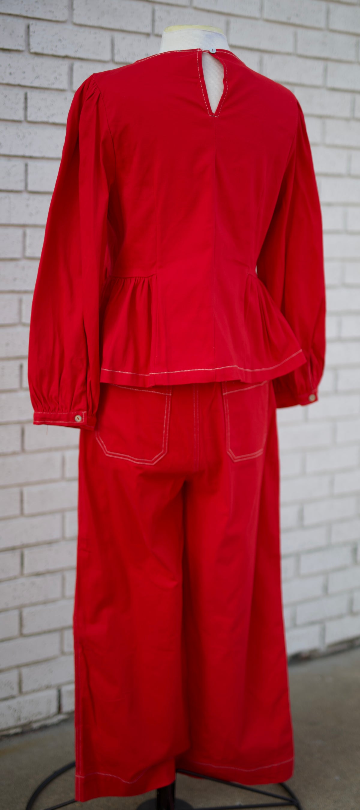 RED 2PC PEPLUM TOP & WIDE LEG PANT SET