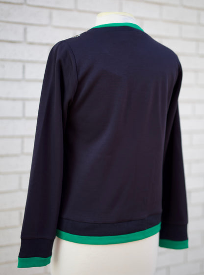 NAVY LONG SLEEVE TOP WITH TIGER EMBROIDERY
