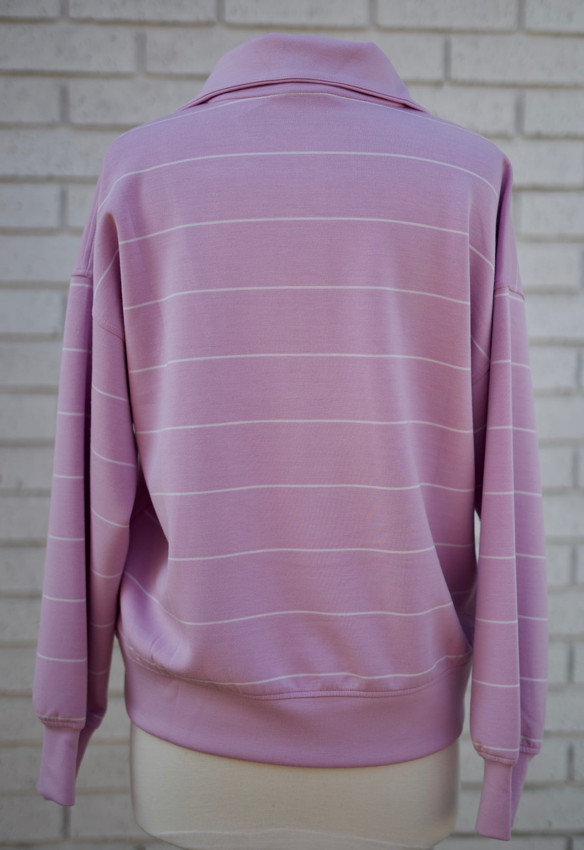 SPAN STRIPE QUARTER ZIP MOCK NECK PULLOVER - BLOSSOM/CREAM