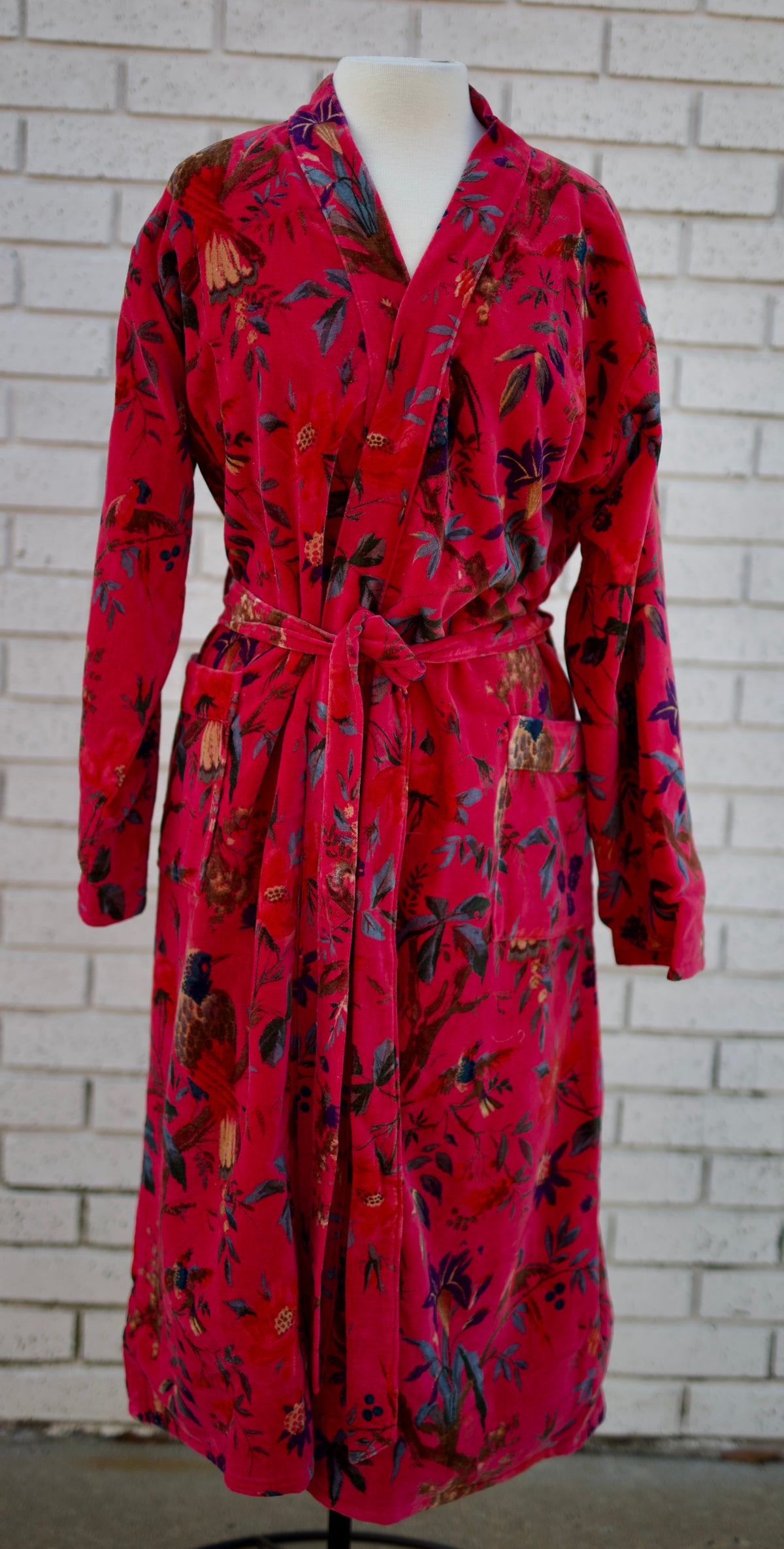 FUCHSIA FULL LENGTH SELF TIE BELT KIMONO STYLE ROBE VELVET JACKET